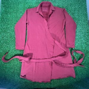 Frank & Eileen Willa Long Sleeve Triple Fleece Wrap Dress Cranberry Sz. L